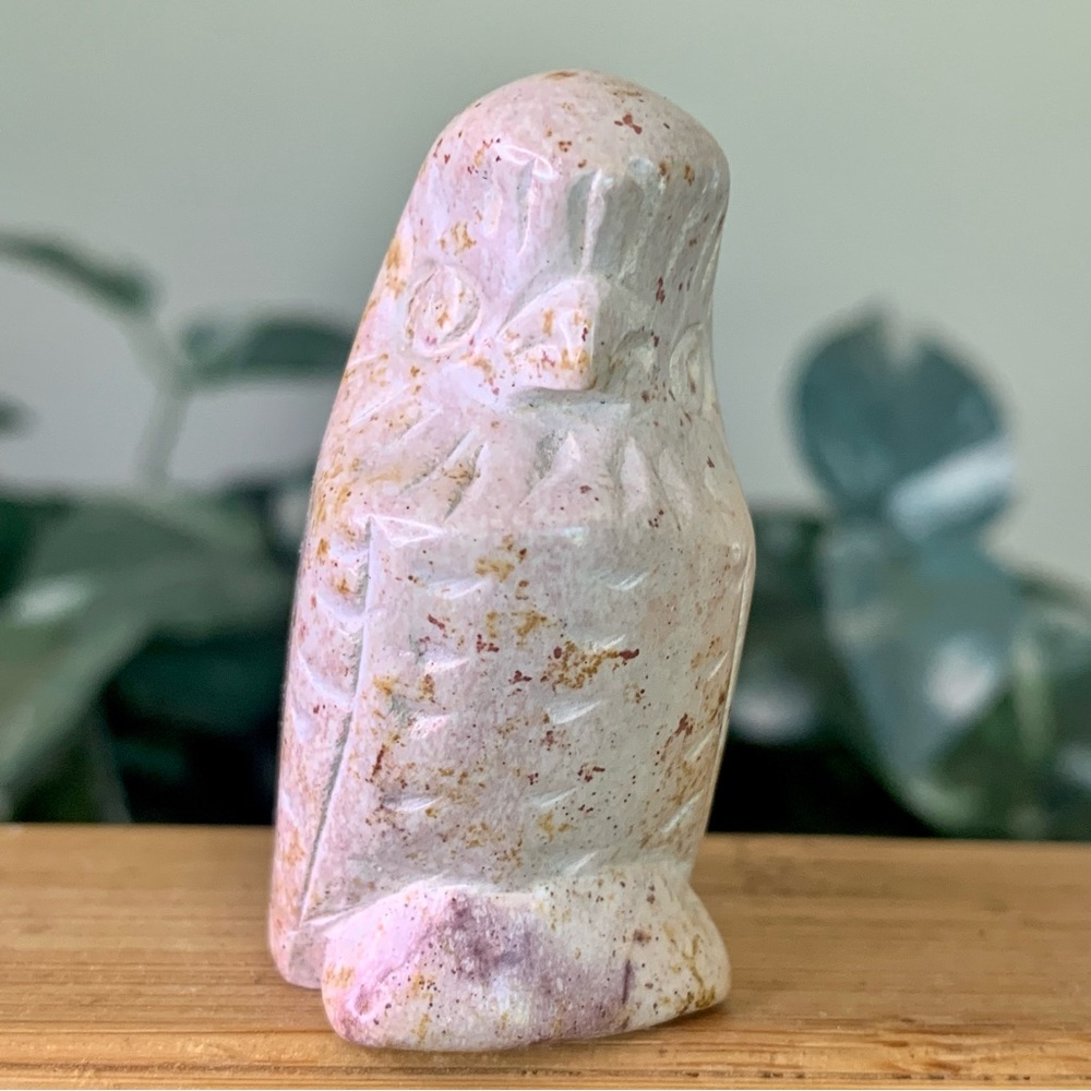 Spotted Kisii Soapstone Owl Carving Hand Carved Stone Animal Bird Figurine 2" - Picture 2 of 8
